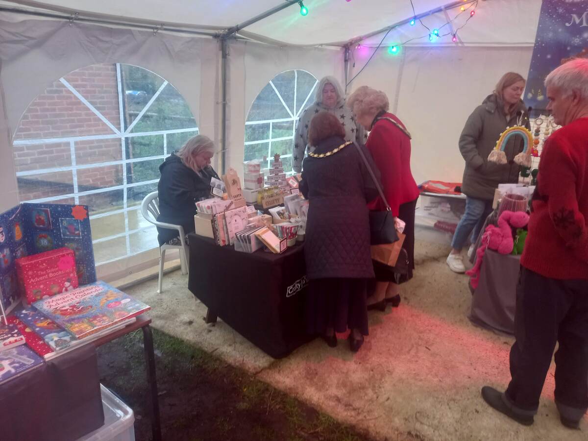 The Mayor of Chelmsford Councillor Janette Potter and Mayoress Councillor Jackie Galley looking at Crafty Jo's